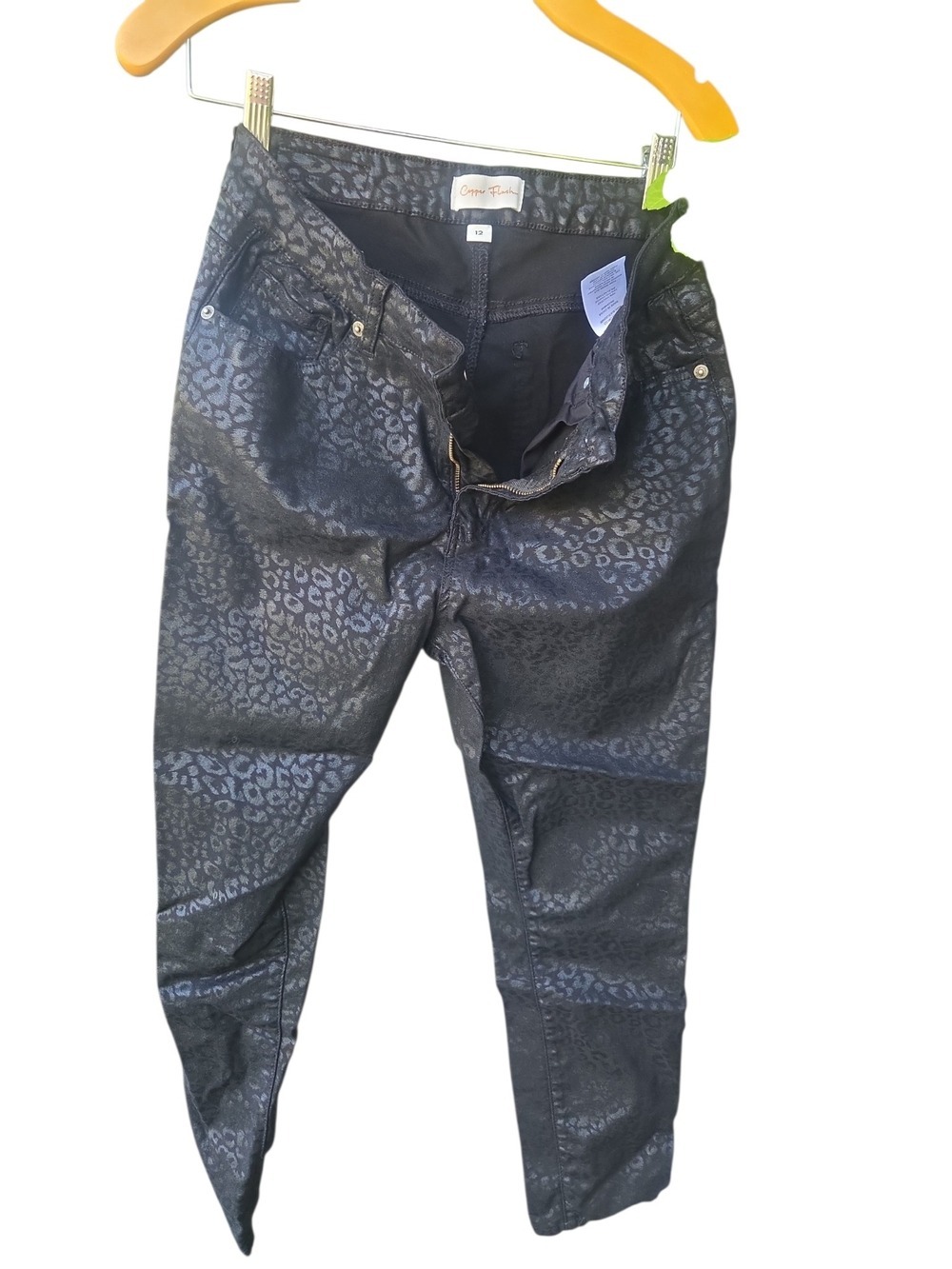 Black Leopard Print Skinny Pants Size 12